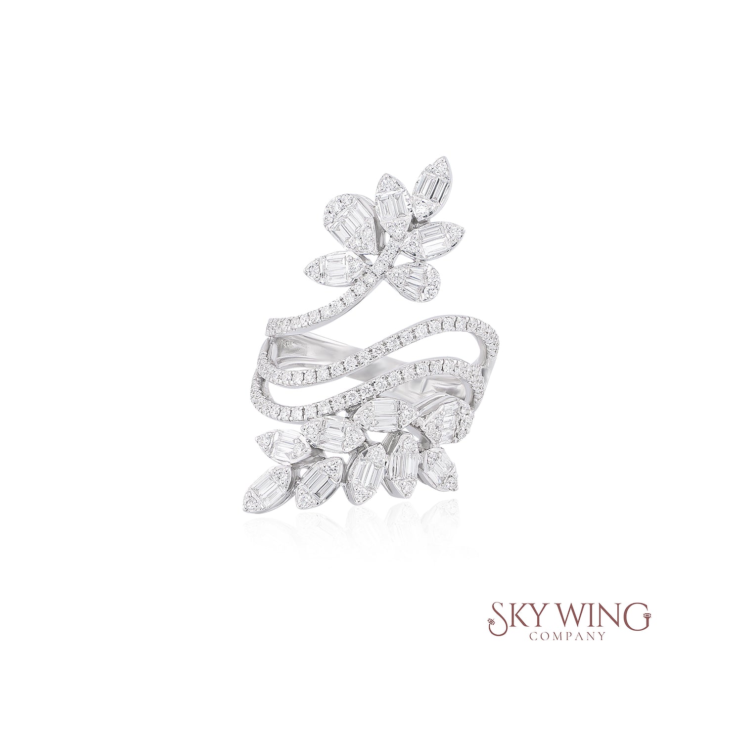 BAGUETTE AND ROUND DIAMOND FLORAL RING
