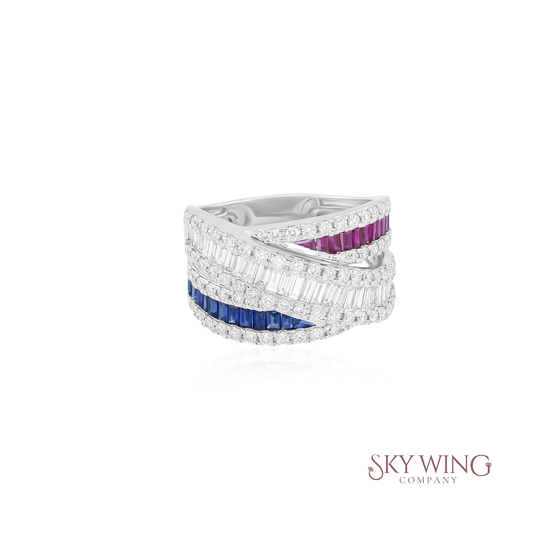 TWISTED DIA RUBY AND BLUE SAPPHIRE STATEMENT RING