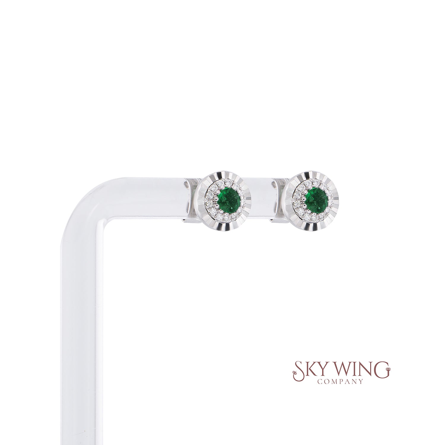 DIAMOND AND EMERALD ROUND EARRING