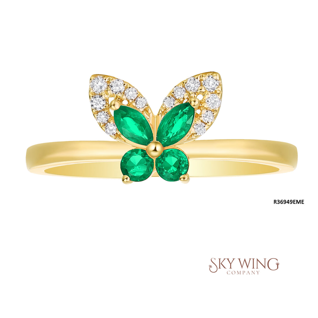 EMERALD &amp; DIA BUTTERFLY SHAPED RING